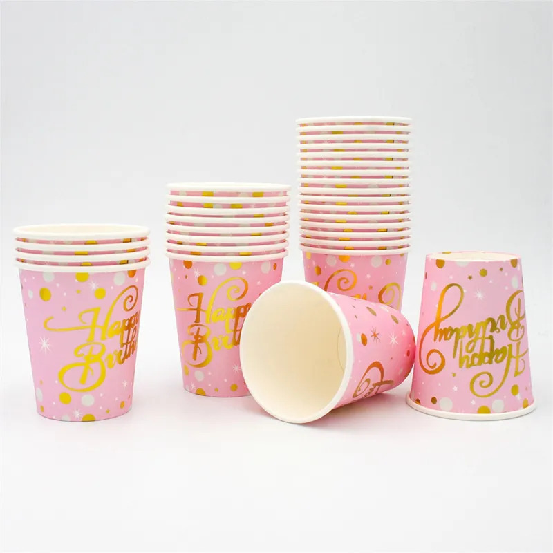 10 компл., 80 шт., одноразовая посуда с днем рождения, горячее тиснение, праздничное украшение для коктейля, бумажные салфетки, чашки, тарелки