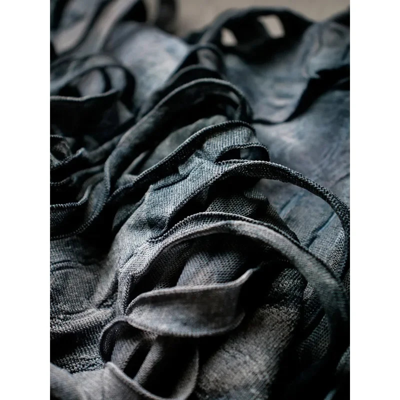 Серый, черный, серый, tie-dye, старое, татуированное, трехмерная текстура, Литературная и художественная винтажная хлопчатобумажная одежда Хань