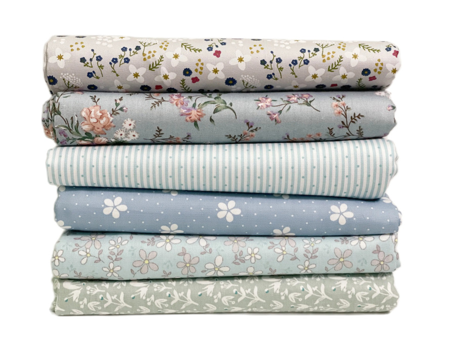 6 dona. Turkuaz koʻk kulrang bosilgan paxta mato patchwork mato toʻplami DIY yorgan qoʻl sanʻatlari qoʻgʻirchoq kiyimi uchun toʻqimachilik materiali