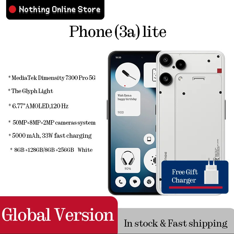 В наличии NOTHING Phone (3a) MediaTek Dimensity 7300 Pro 5G 6,77 дюйма AMOLED 120 Гц 5000 мАч 50 МП Cam