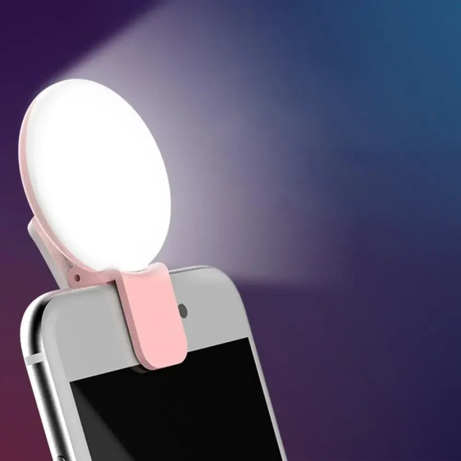 Portativ mini LED selfi halqali yorugʻlik uchta yorqinlik rejimiga ega, bardoshli va amaliy, telefon klipi bilan, suratga olish uchun