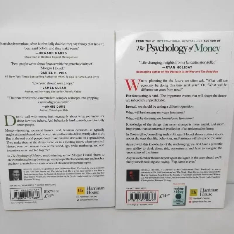 2 книги/набор Моргана хоселя из «психологии денег» и та же книга, что и когда-либо, в английской мягкой обложке