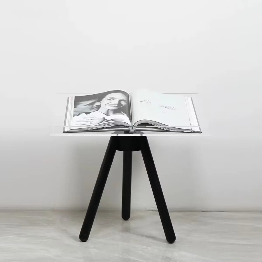 Zamin uchun stend jurnali kitob stendi hashamatli metall akril uch oyoqli displey oʻqish stoli stendi