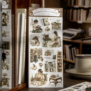 Kitob doʻkoni burchak oʻtkazmalari uchun stikerlar toʻplami (1 toʻplam) Kitob doʻkoni seriyasi jurnal yozish uchun Scrapbooking kollaj