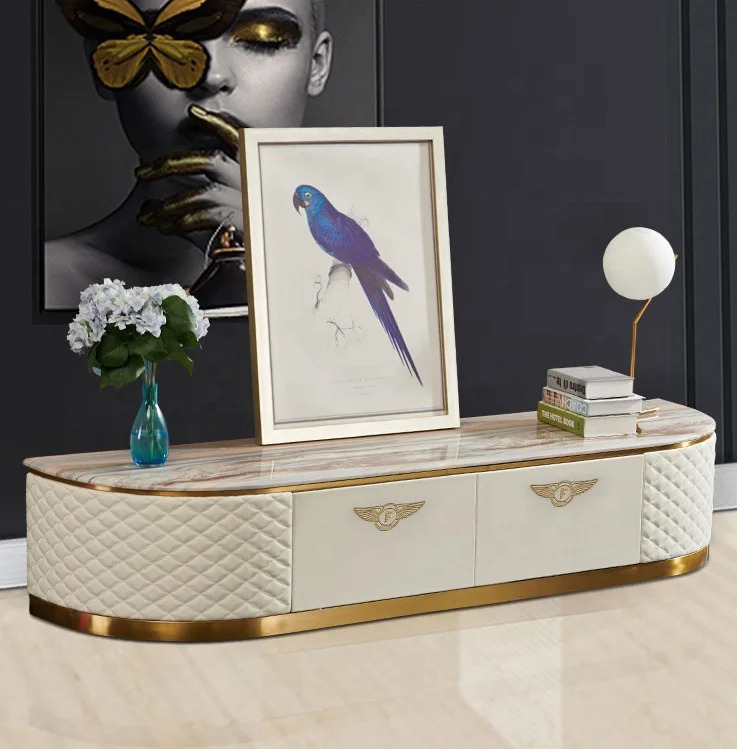 Zamonaviy oddiy yashash xonasi mebellari toʻplami MDF PU teri qoplamali televizor mebellari dizayni