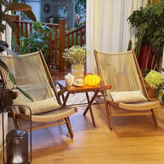 Balkon va uy uchun, dam olish va quyoshda choʻmilish uchun, katlanadigan, orqa tomoni sozlanishi, rattanli, tashqi va bogʻ uchun