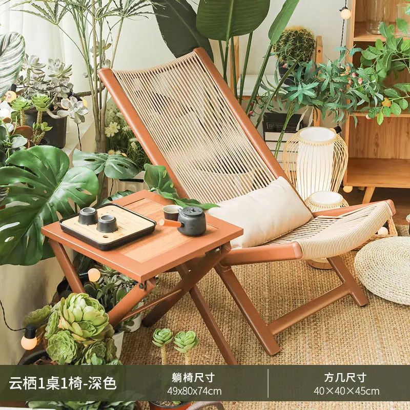 Balkon va uy uchun, dam olish va quyoshda choʻmilish uchun, katlanadigan, orqa tomoni sozlanishi, rattanli, tashqi va bogʻ uchun