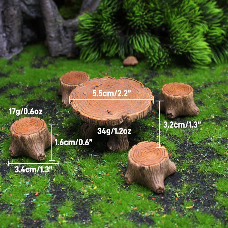 Ochiq miniatyura stol va stullar toʻplami Mini qatronli peri bog ʻmebellari toʻplami Mikro landshaft DIY bezaklari uy bezagi