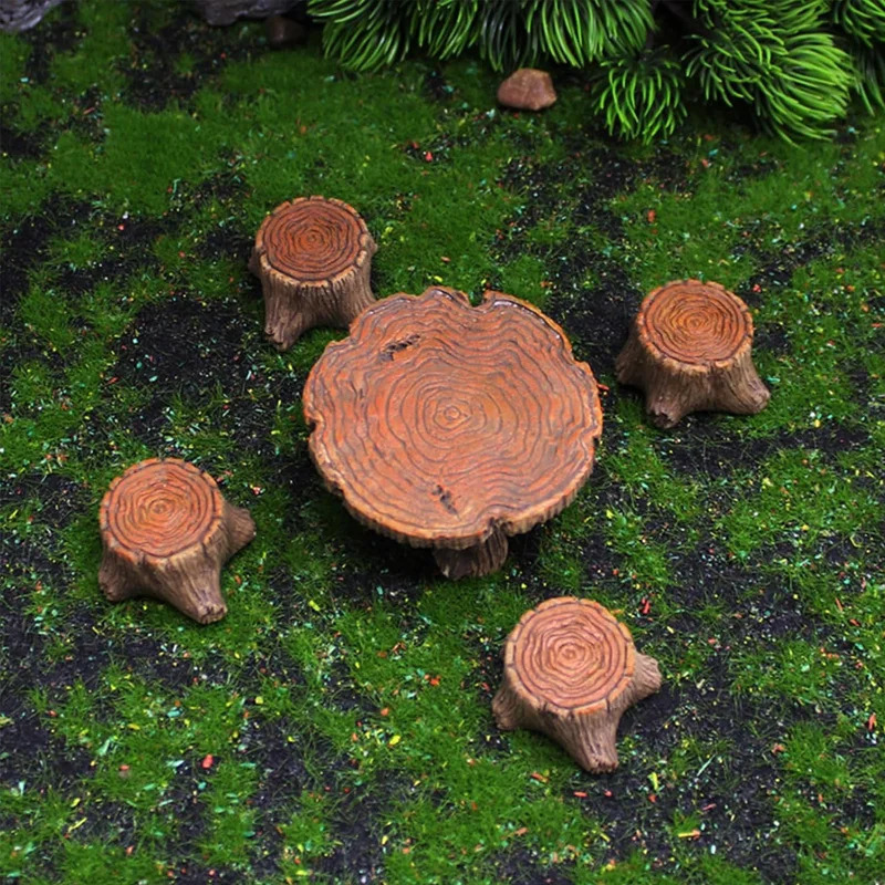 Ochiq miniatyura stol va stullar toʻplami Mini qatronli peri bog ʻmebellari toʻplami Mikro landshaft DIY bezaklari uy bezagi
