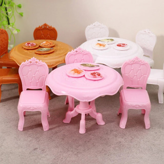 Dollhouse aksessuarlari: 1:12 miniatyura ovqat stoli stullari; Yashash xonasini bezash uchun yumaloq mebel toʻplami.