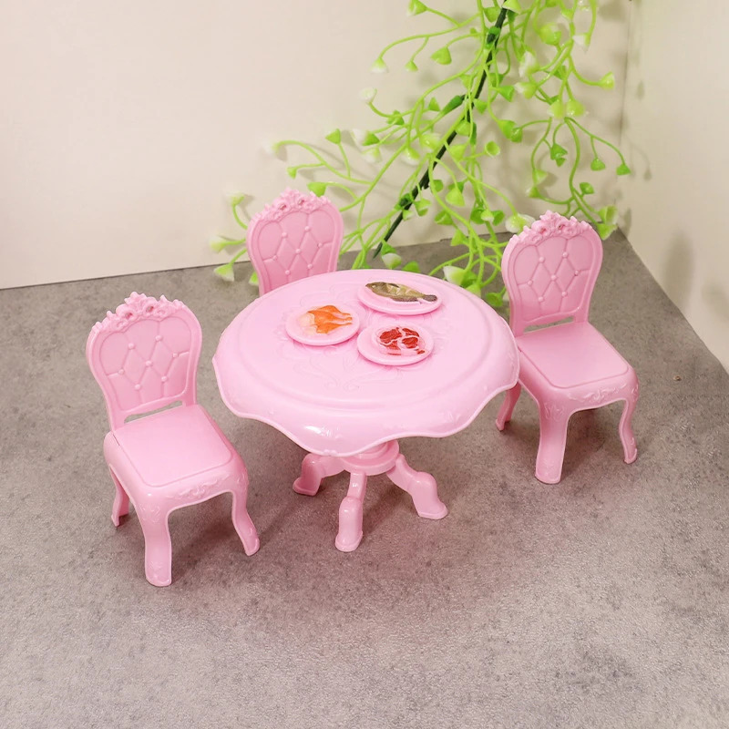 Dollhouse aksessuarlari: 1:12 miniatyura ovqat stoli stullari; Yashash xonasini bezash uchun yumaloq mebel toʻplami.
