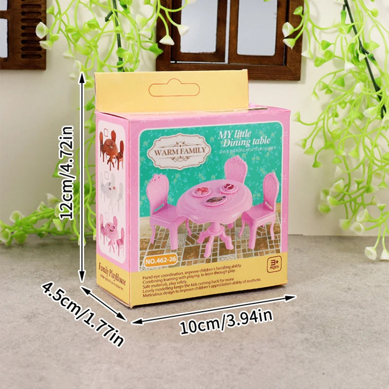 Dollhouse aksessuarlari: 1:12 miniatyura ovqat stoli stullari; Yashash xonasini bezash uchun yumaloq mebel toʻplami.