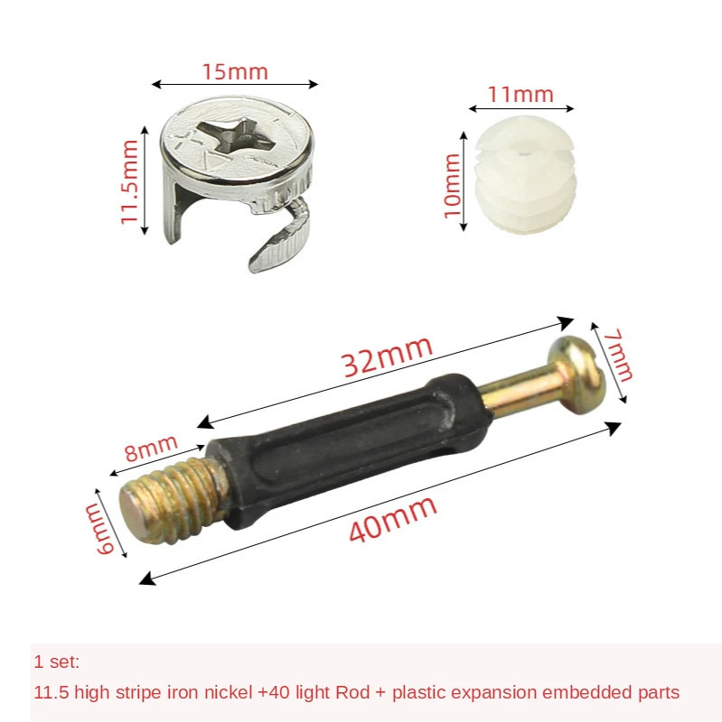 10 toʻplam 15x12 mm oʻlchamdagi mebel yon ulagichi yenglari, oldindan oʻrnatilgan gayka