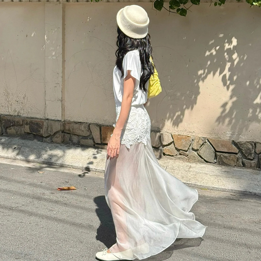 Ayollar kiyimlari 2026 Yangi moda nafis bodikon koʻp qirrali yuqori belli maksi koʻylagi shaffof panelli