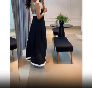Ayollar koʻylagi 2024 Yozgi Ayollar kiyimlari Moda oqlangan boʻsh uzun koʻylaklar Kontrast rangli yengsiz V-boʻyin
