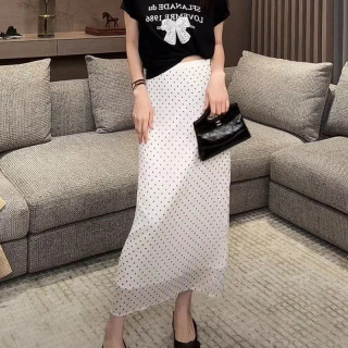 Ayollar kiyimlari 2025 Yozgi moda yuqori bel polka nuqtali maksi yubka oqlangan ofis biznes uchrashuvlari uchun nozik partiya yubka Бежевый S