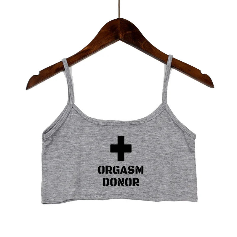 Ayollar kiyimlari Ayollar uchun sexy tops Moda ORGASM DONOR maktubi bosma koʻylaklar seksi choksiz orqasiz yengsiz kamzul
