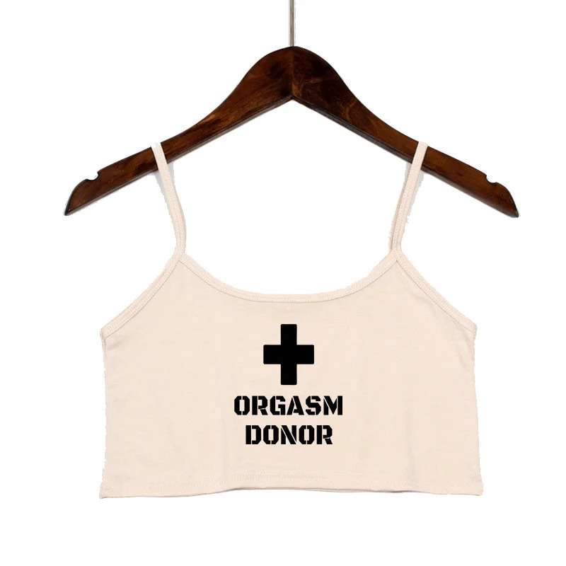 Ayollar kiyimlari Ayollar uchun sexy tops Moda ORGASM DONOR maktubi bosma koʻylaklar seksi choksiz orqasiz yengsiz kamzul