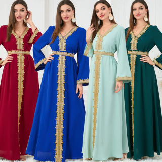 Musulmon ayollar kiyimlari Qattiq patchwork asosiy uslub boʻsh kashtadoʻz uzun yubka koʻylak Uzun yengli koʻylak