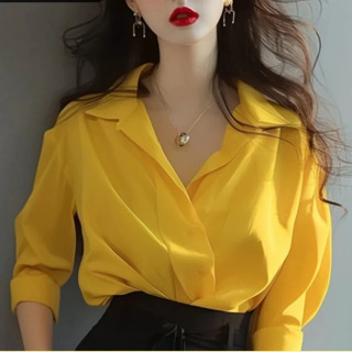 Ayollar kiyimlari oddiy oqlangan yoshlik bluzkasi bahorgi yangi qattiq koʻp qirrali moda uzun yengli polo koʻylak trendi yoqimli toplar