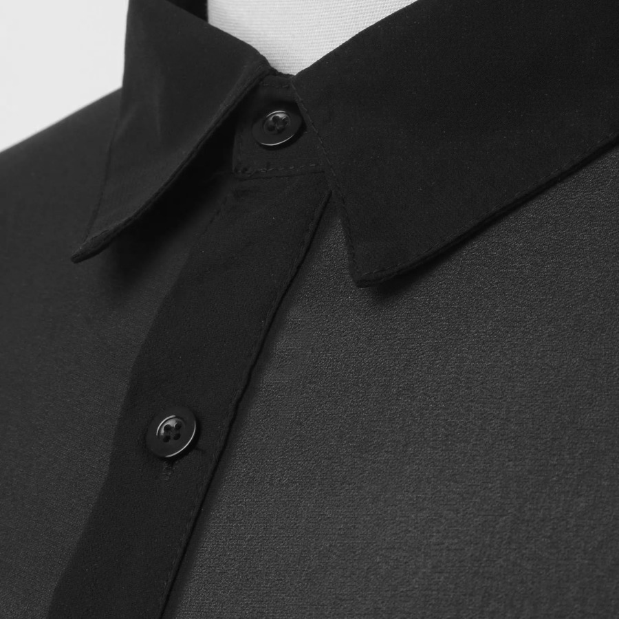 Мужская одежда, сетчатая прозрачная сетчатая сексуальная рубашка с длинными рукавами, однотонная винтажная уличная одежда на пуговицах, вечерние топы в стиле ретро, S-3XL