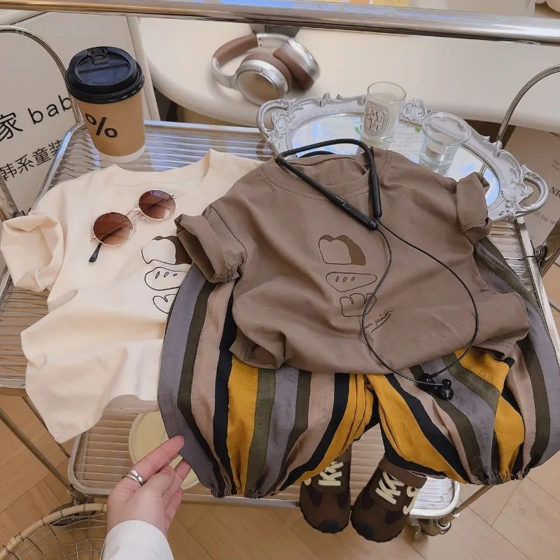 Qizlar va oʻgʻil bolalar uchun bolalar futbolkalari 2-8 yoshli qisqa yengli kundalik moda paxta O boʻyinli