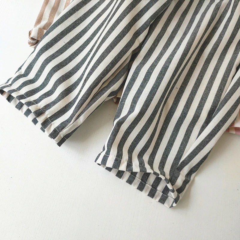 Bolalar kiyimlari Vintage Zigʻir paxta chiziqli shimlar Casual Chaqaloqlar Oʻgʻil bolalar Qizlar uchun Bahorgi Yozgi Boʻsh Shimlar va Qizlar uchun Shortslar