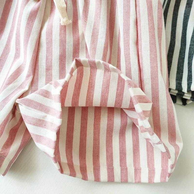 Bolalar kiyimlari Vintage Zigʻir paxta chiziqli shimlar Casual Chaqaloqlar Oʻgʻil bolalar Qizlar uchun Bahorgi Yozgi Boʻsh Shimlar va Qizlar uchun Shortslar