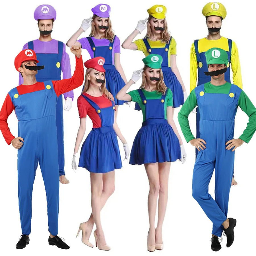 Game Bros Super Luigi Brothers Cosplay kostyumi: kattalar erkaklar va ayollar uchun kulgili anime kostyumi Xellouin libosi