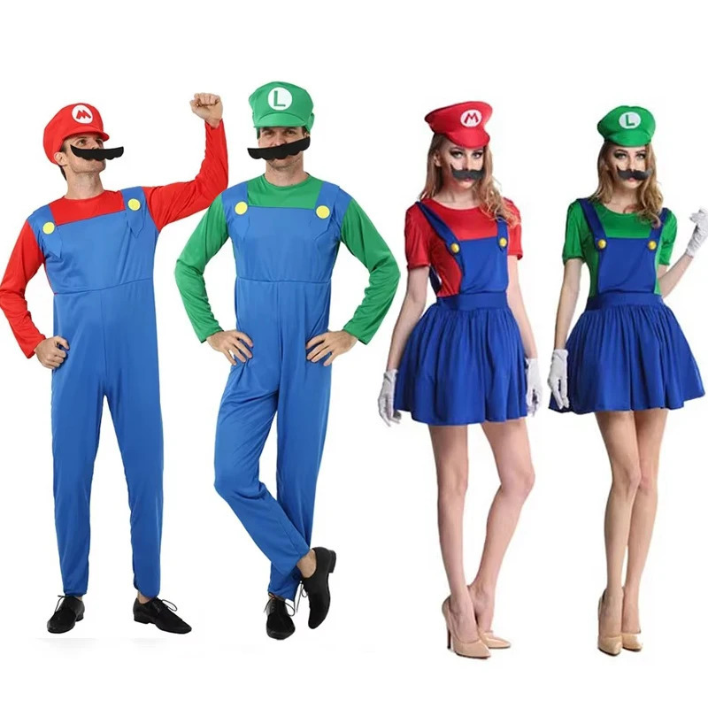 Game Bros Super Luigi Brothers Cosplay kostyumi: kattalar erkaklar va ayollar uchun kulgili anime kostyumi Xellouin libosi