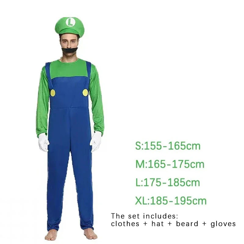 Game Bros Super Luigi Brothers Cosplay kostyumi: kattalar erkaklar va ayollar uchun kulgili anime kostyumi Xellouin libosi