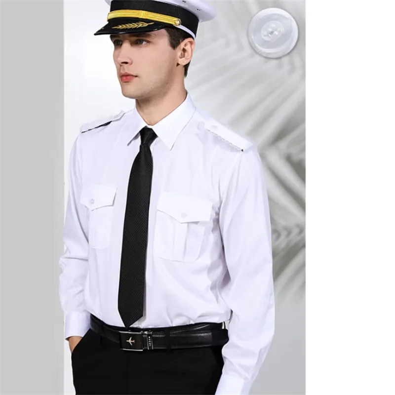 Kapitan kostyumi: Erkaklar uchun oq koʻylak Tungi klub formasi ofitserlar uchun aviatsiya uchuvchi kostyumi Cosplay shousi