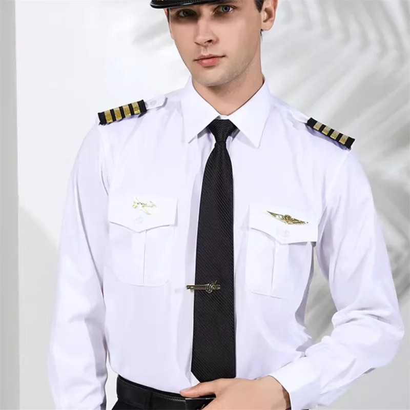 Kapitan kostyumi: Erkaklar uchun oq koʻylak Tungi klub formasi ofitserlar uchun aviatsiya uchuvchi kostyumi Cosplay shousi