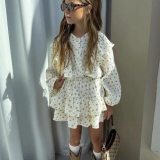 Moda chaqaloq qizlar kiyimlari toʻplami gulli koʻylak + qatlamli yubka 2 dona bolalar chaqaloq bluzkasi bahorgi kuz kostyumi Bolalar kiyimlari черный 10Т