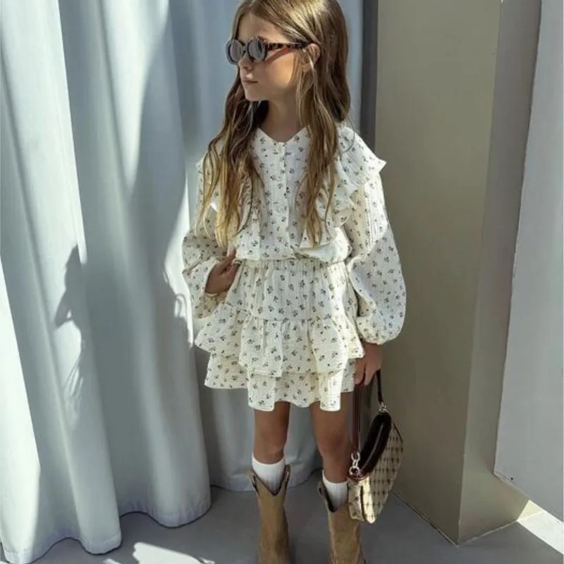Moda chaqaloq qizlar kiyimlari toʻplami gulli koʻylak + qatlamli yubka 2 dona bolalar chaqaloq bluzkasi bahorgi kuz kostyumi Bolalar kiyimlari