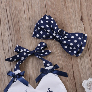 Qizlar uchun 3 qismli liboslar toʻplami Anchor tops koʻylak Polka nuqtali kalta bosh tasma