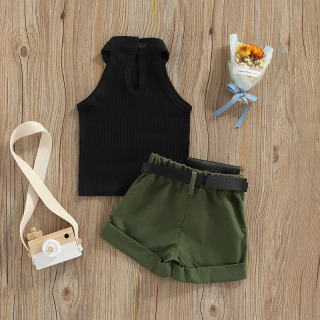 Yangi tugʻilgan chaqaloq qizlar uchun yozgi 3 qismli kiyimlar yengsiz Halter tops shortilar bel sumkasi Bolalar kiyimlari toʻplami