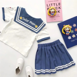 Kichkintoylar uchun kiyim toʻplamlari Yozgi kamon yoʻl-yoʻl toʻplamlari pilili yubkalar kostyumlari Yoqimli Sailor Moon Cosplay partiyasi Bolalar kiyimlari toʻplami