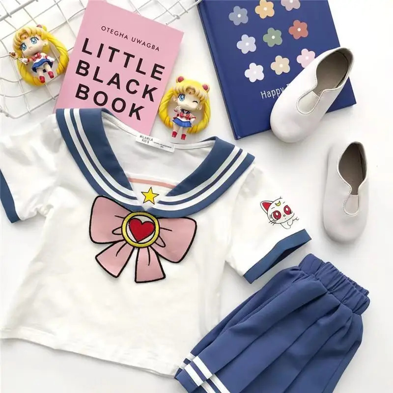 Kichkintoylar uchun kiyim toʻplamlari Yozgi kamon yoʻl-yoʻl toʻplamlari pilili yubkalar kostyumlari Yoqimli Sailor Moon Cosplay partiyasi Bolalar kiyimlari toʻplami