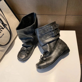 Ayollar Pank Gothic Chunky Heel Platformasi Oʻrta Buzoq Mototsikl Botinkalari Teri Modasi
