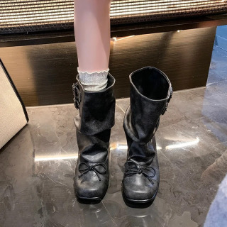 Ayollar Pank Gothic Chunky Heel Platformasi Oʻrta Buzoq Mototsikl Botinkalari Teri Modasi