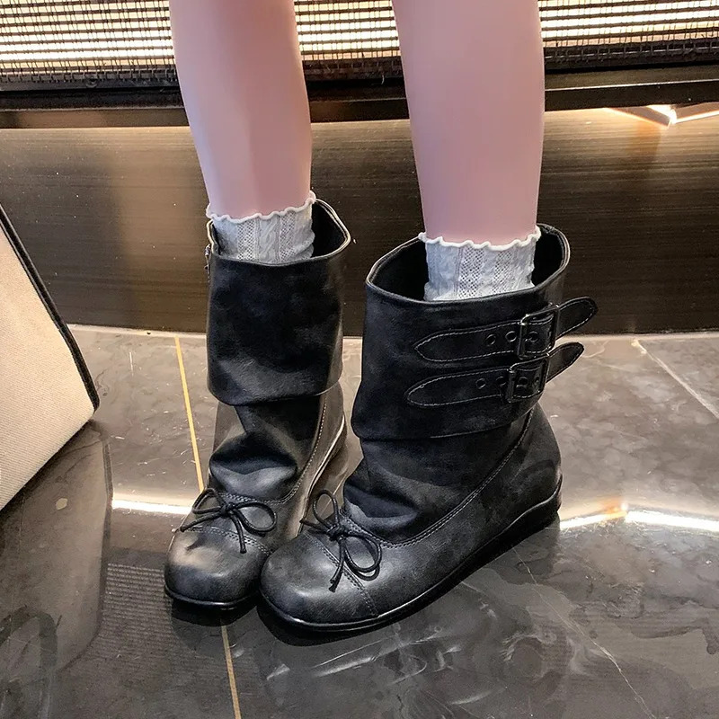 Ayollar Pank Gothic Chunky Heel Platformasi Oʻrta Buzoq Mototsikl Botinkalari Teri Modasi
