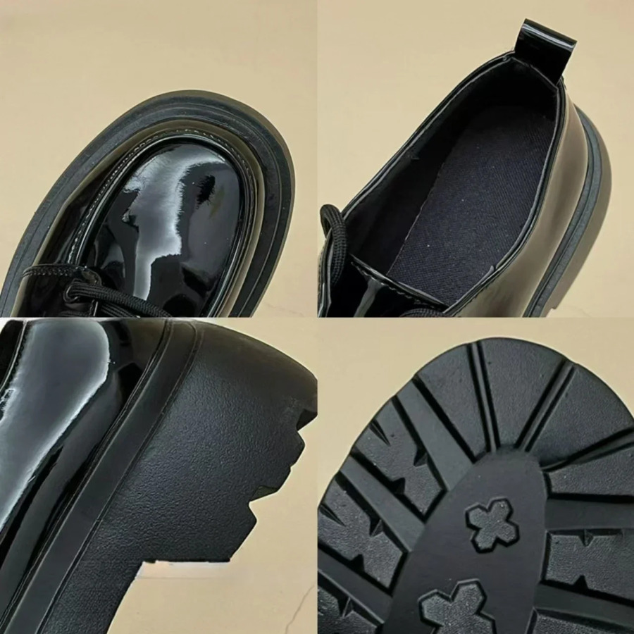 Ayollar platformasi yassi poyafzallari kuzgi qora loaferlar Moda qulay charm poyafzallari ochiq havoda dantelli Oksford Zapatos Mujer