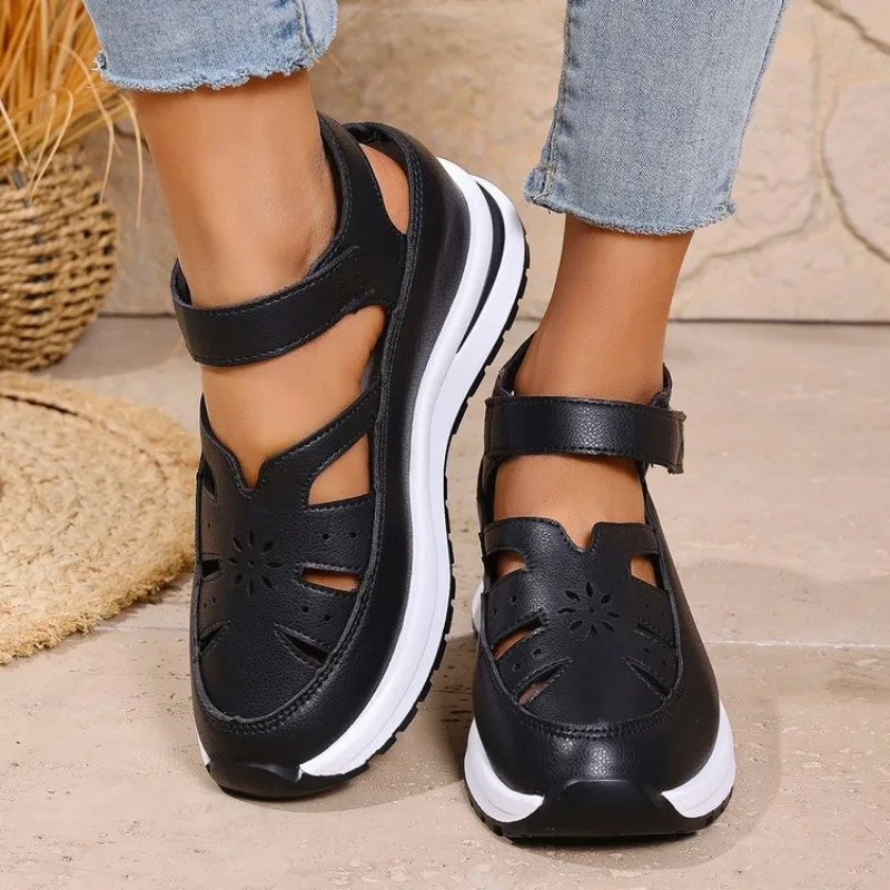 Женские Сандалии С Закрытым Носком На Каждый День В Римском Стиле На Платформе И Танкетке, Обувь Большого Размера