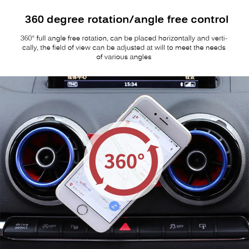 Egzoz teshigi boʻlgan avtomobil telefon ushlagichi, 360 ° aylanadi