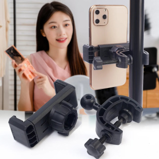 Koʻp funktsiyali telefon tripodli universal qisqich mobil telefon ushlagichi iPhone Samsung uchun veb-koʻrsatuv oʻrnatilgan qisqich aksessuarlari