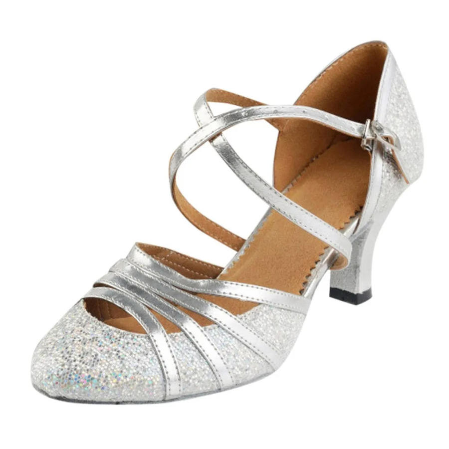 Balo zali raqs poyafzallari Ayollar Glitter zamonaviy raqs poyafzallari Salsa bal zali Tango lotin poyabzallari Ayollar Rhinestone yopiq oyoq poyabzallari