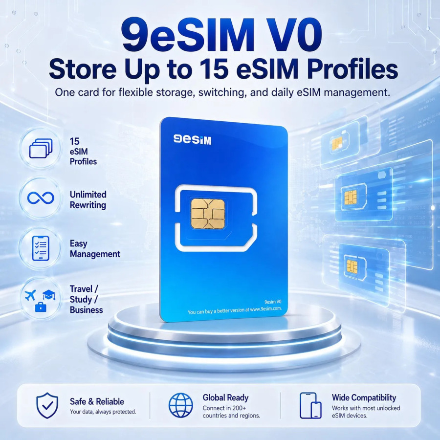 9eSIM V0 Глобальная физическая eSIM-карта, 15 профилей и меню STK, неограниченная загрузка контента